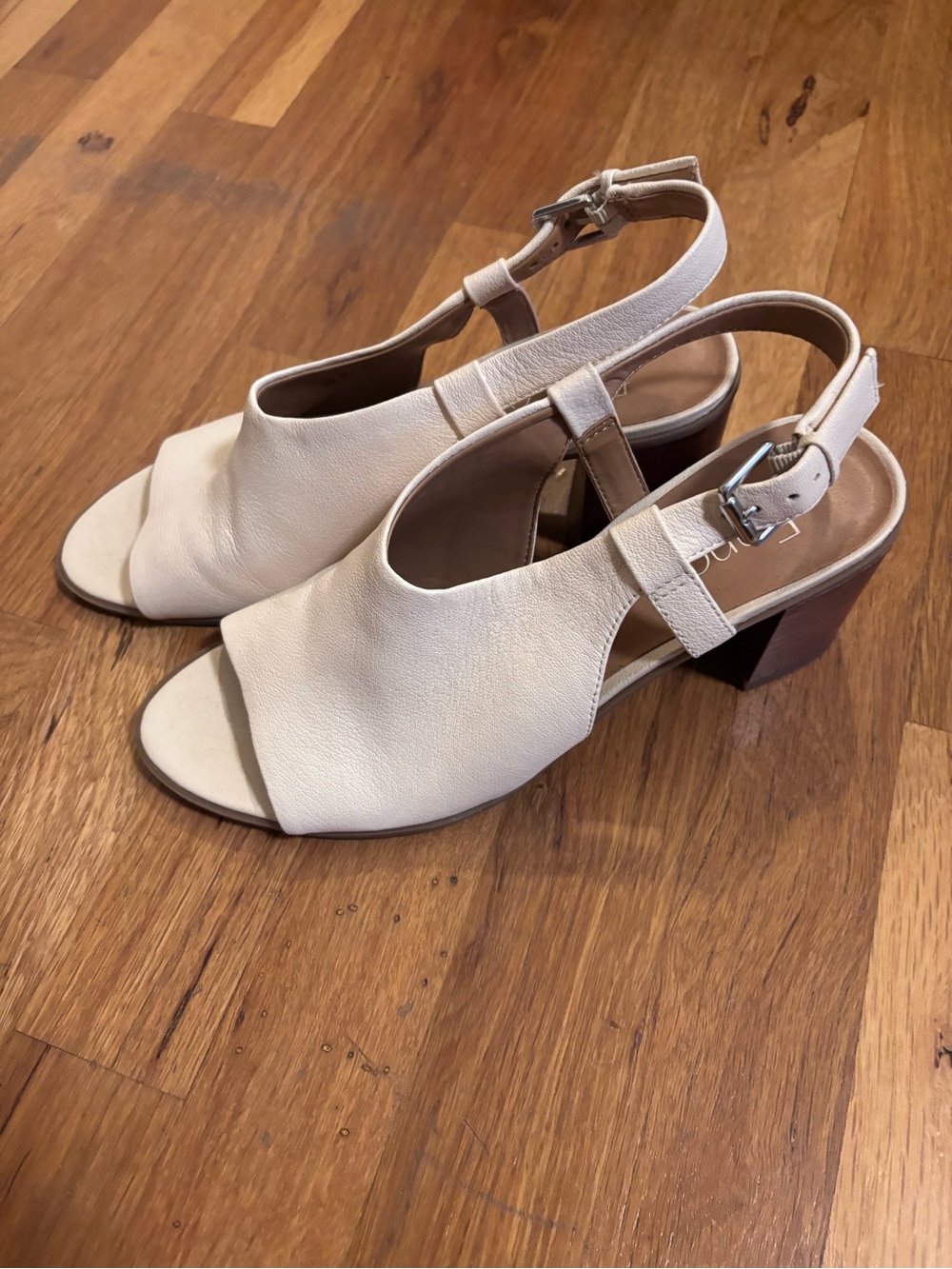 Franco Sarto Cream Open-Toe Slingback Block Heels